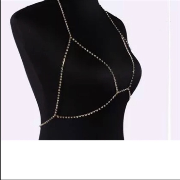 Gold rave glitter sparkly crop top harness chain - Picture 2 of 2